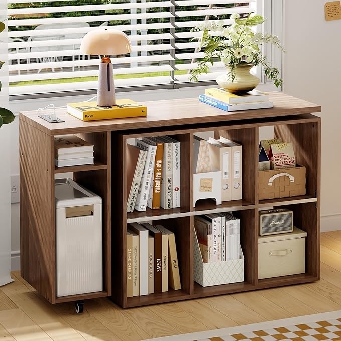 L-Shaped Desk with Storage–Small Study Table with Charging Station Rotating Writing Desk &amp Corner Computer Desk for Home Office 67” Long Bed Side Table（Oak）