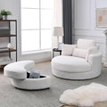 Oversized Swivel Accent Round Chair Modern Upholstered Sofa with Pillows Cozy Leisure Chair for Living Room Bedroom Home Office Club (Teddy Ivory)
