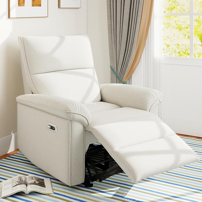 Wall Hugger Recliners for Small Spaces Zero Wall Power Recliner on Clearance Fabric RV Recliner Home Theater Seating for Living Room w/USB Ports (Beige)