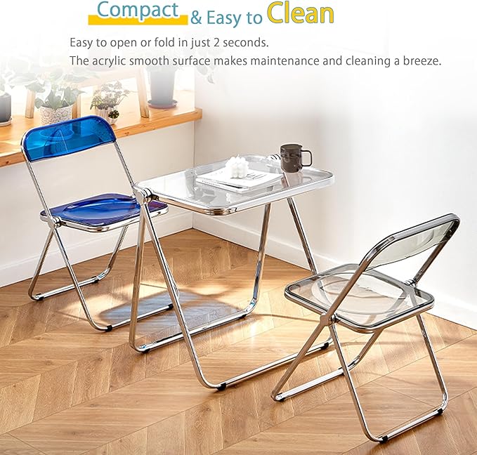 KAIHAOWIN Folding TV Tray Table Acrylic Foldable Table No Assembly Required Tiny Desk for Home Office Side Table Small Computer Desk for Small Spaces (Clear)