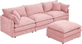 Cloud Couch Modular Sectional Sofa 102-Inch L-Shaped Chenille Fabric 3-Seater with Movable Ottoman Living Room Couch Set with Memory Foam Cushions (Pink L)