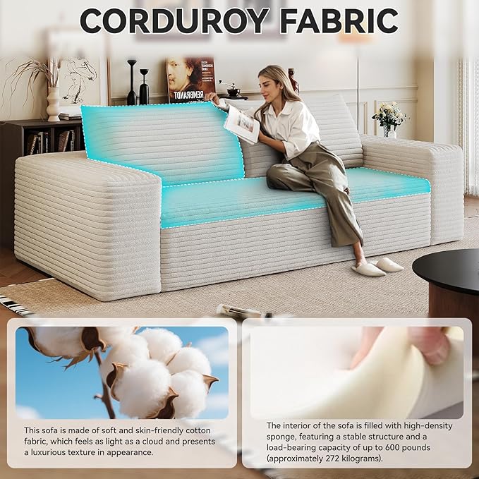 71 Boneless CouchNo Assembly RequiredLoveseat Velvet Couch Soft and Comfortable for Living Rooms Bedroom and Dormitories (White 71)
