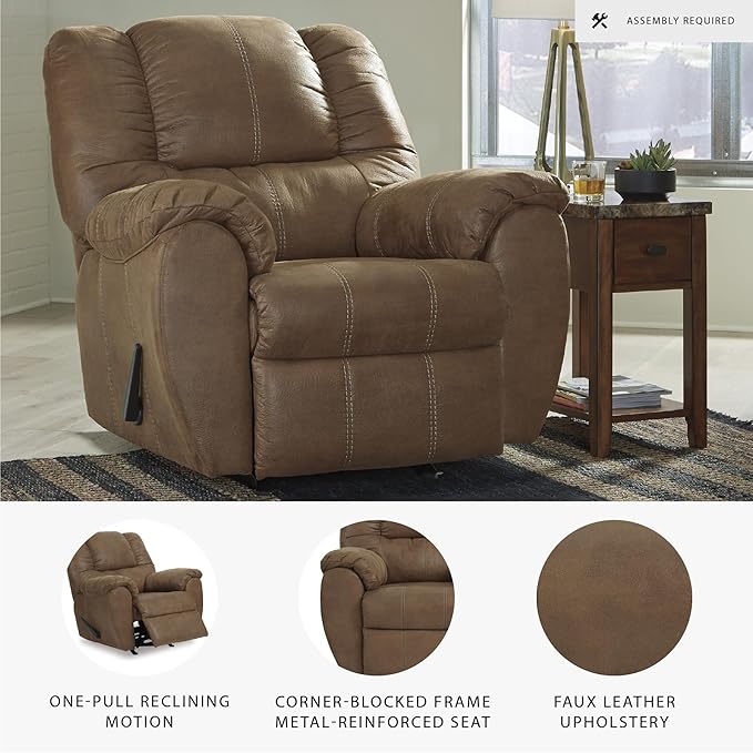 Signature Design by Ashley McGann Faux Leather Oversized Manual Rocker Recliner Light Brown