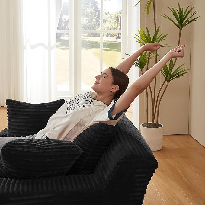 KEIKI 78.7 Corduroy Chaise Lounge Chair Indoor Oversized Cloud Couch with 3 Pillows No Assembly Deep Seat Sleeper Sofa for Home Office &amp Creative Spaces