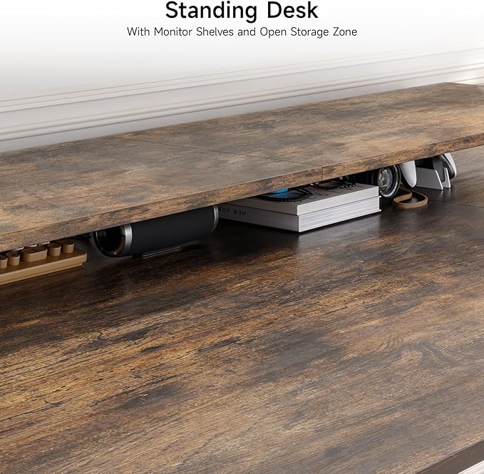 L Shaped Electric Standing Desk 71x43'' Computer Desks with 2 Monitor Shelves Dual Motor and Memory Controller Gaming Corner Desk Adjustable Height from 28-46'' for Home Office Rustic Brown