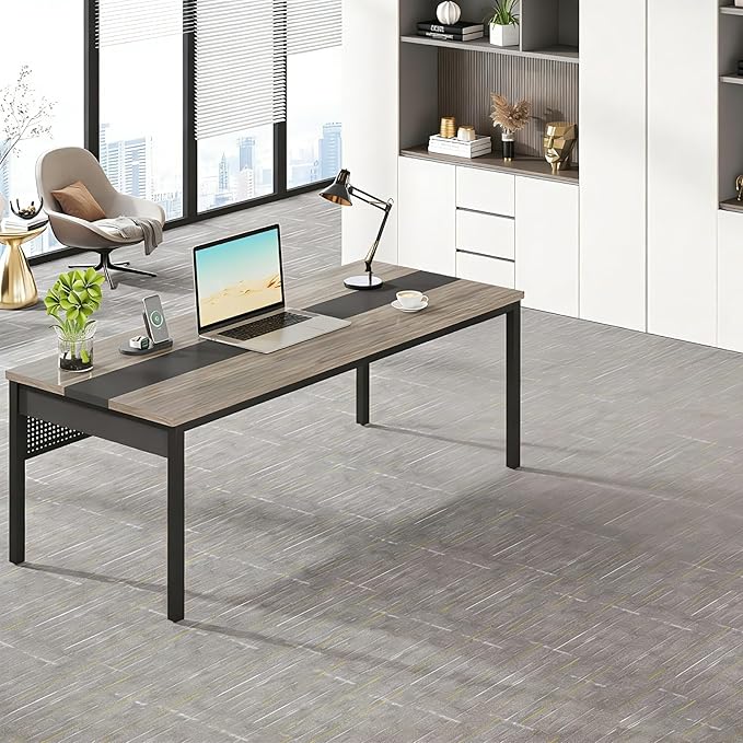Tribesigns 70.8-Inch Executive Desk Large Office Computer Desk Workstation Modern Simple Style Laptop Desk Study Writing Table Business Furniture for Home Office (Grey and Black)