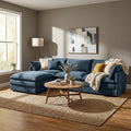 Homy Casa 102 Inch L Shaped Couch Set3-Seat Sectional Sofa with Chaise Comfortable Chenille Fabric Removable Cushions Ottoman DIY CombinationModern Design for Living/Family Room (Blue)