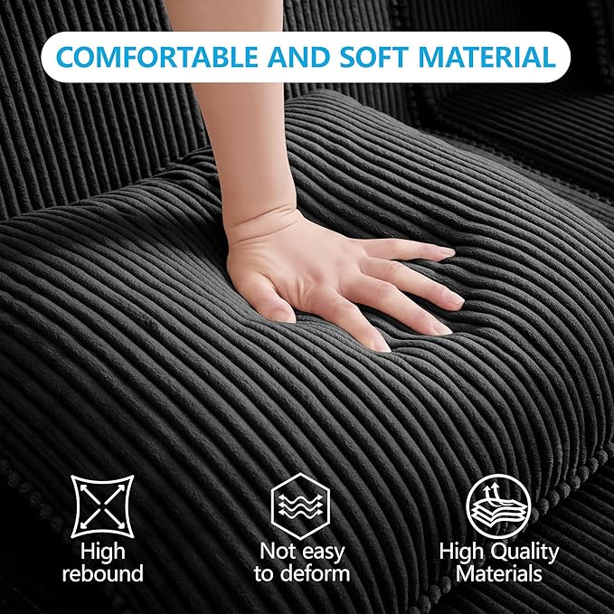 153.5 Boneless Sofa with Ottoman L-Shape Corduroy Fabric Sectional Couch Couch in a Box for Living RoomNo Assembly Required