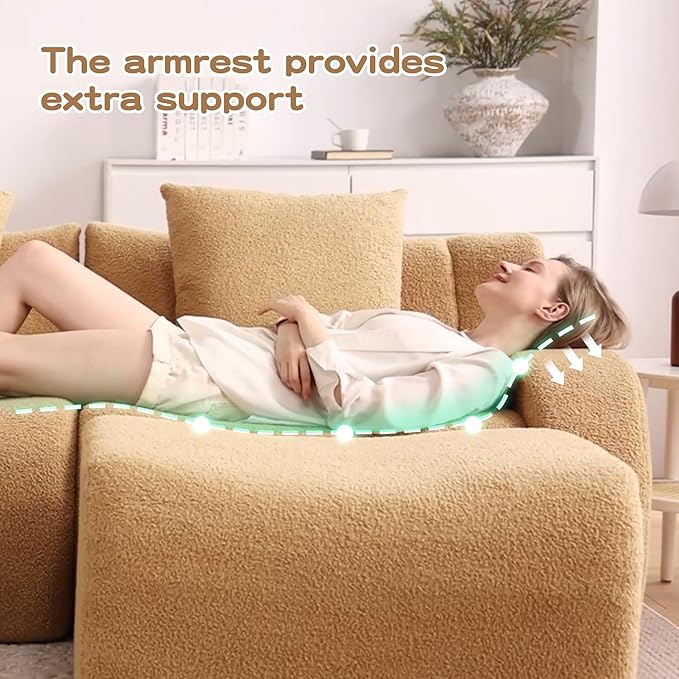 115.3'' Modular Sectional Sofa Boneless Couch L Shaped Sectional Couches for Living Room with Deep Seat and Ottoman Oversized 3-Seater Teddy Cloud Couch Sofa Set No Assembly Required Camel