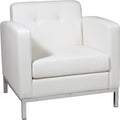 OSP Home Furnishings Wall Street Faux Leather Armchair with Box-Spring Cushion Button Tufted Back and Chrome Finish Base White