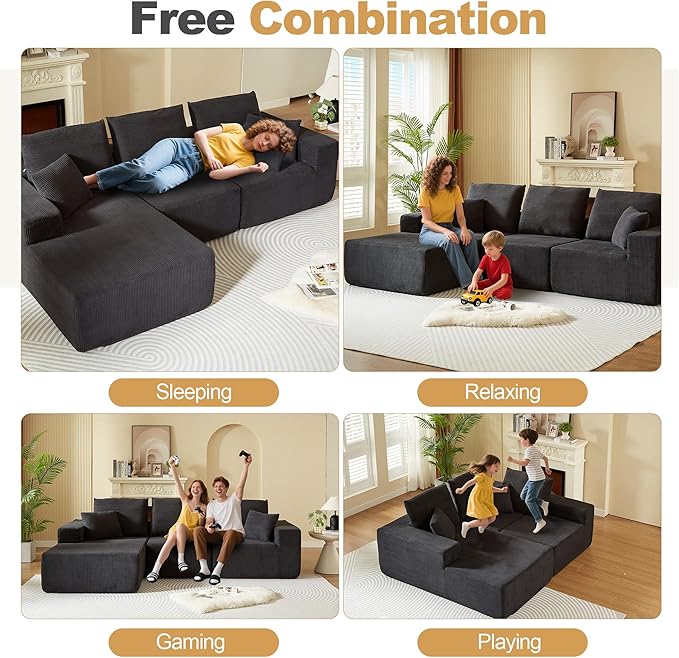 109.4 Oversized Modular Sectional Sofa with Chaise Convertible L Shaped Cloud Couch with Deep Seat 35D Full Foam Compressed Boneless Couches for Living Room Bedroom Office No Assembly Required