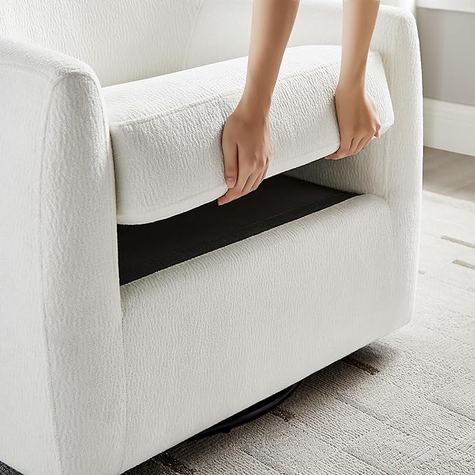360° Swivel Accent Chair Comfy Swivel Barrel Chairs Modern Upholstered Arm Chair for Living Room Bedroom Apartment (White)