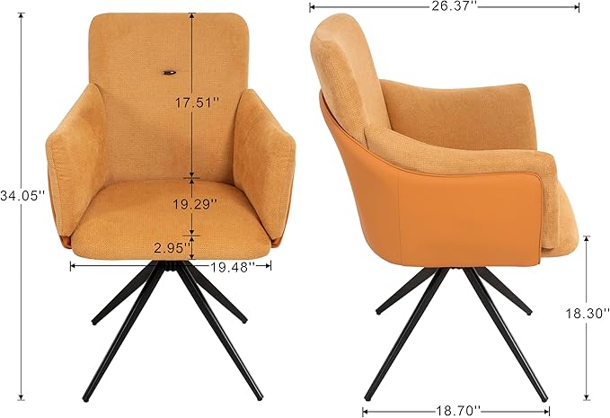 KEIKI 360° Swivel Home Office Desk Chairs Set of 2Modern Dining Chairs with Arm Upholstered Bedroom Chairs with Metal BaseMakeup Chair for Vanity Living Room Bedroom Orange