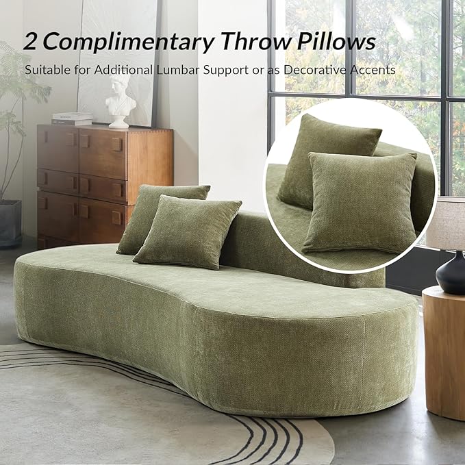 94.5 Boneless Sofa with 2 Pillows 3 Seater Compressed Foam Sofa with Half Moon Design &amp Deep Seat No Assembly Required Modern Cloud Couch for Living Room Olive