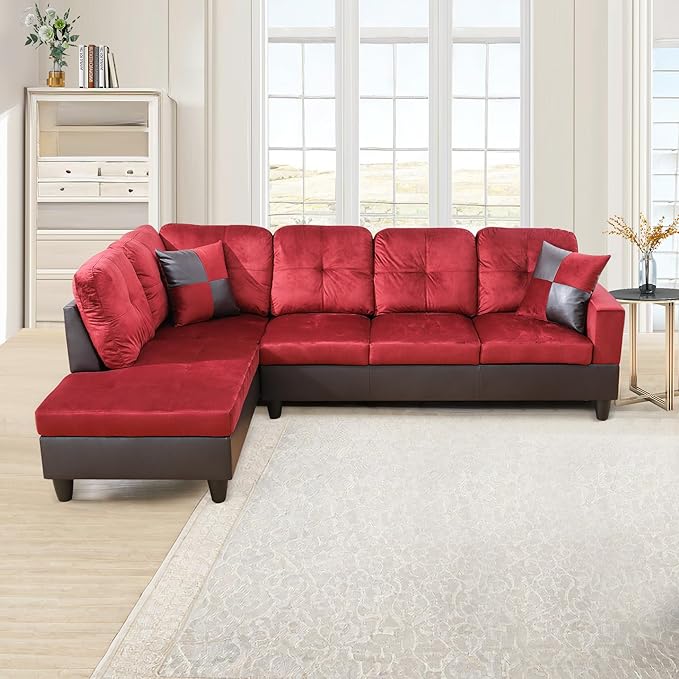 NicBex L Shaped Couch Sectional Couches for Living Room Morden Sofa Couch Upholstered Futon Sofa Bed with Chaise and Back Cushions for Reception Room and Apartment Red and Black