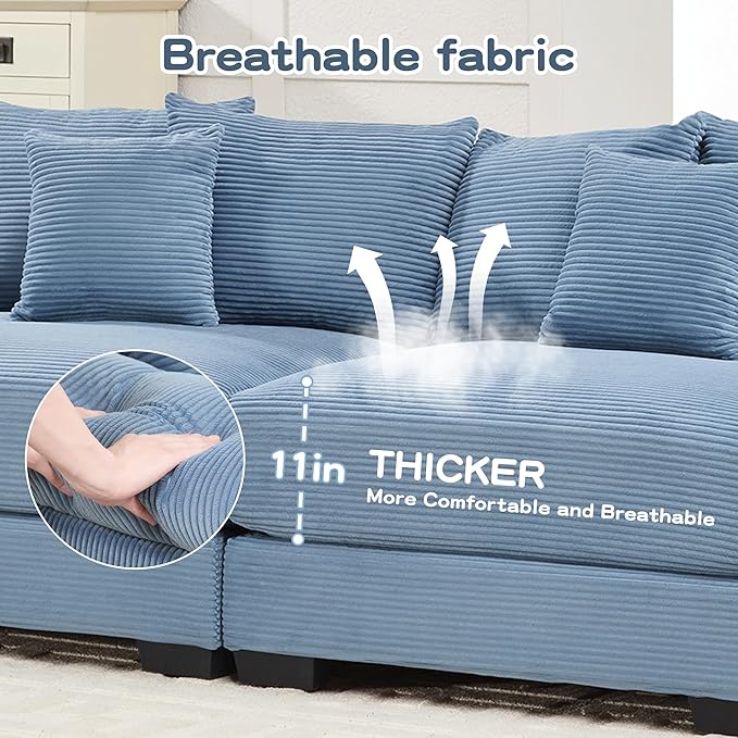 ERYE Modern Corduroy Upholstered Accent Chair Oversized Wider Seat Armchair Leisure Comfy Sofa Chair with Removable CushionArmrests and 3 Pillows for Home Apartment