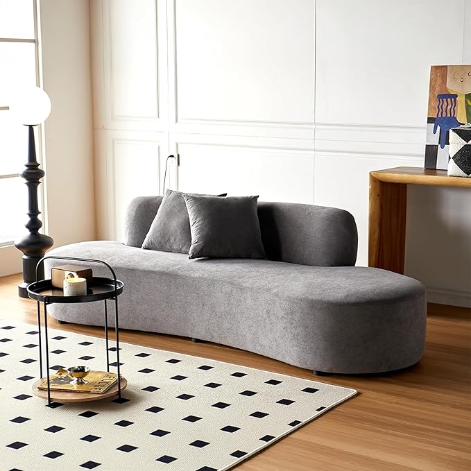 90 Curved Sofa with Throw Pillows 4 Seater Luxury Velvet Couch with Half Moon Design and High-Density Foam Ideal for Modern Living Room Office &amp Apartment Grey