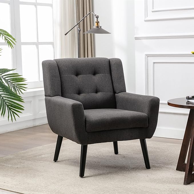 Accent Armchair Living Room Chairs with Curved Back Velvet Cushion 250 Lbs Weight Capacity Ergonomics Accent Chair Upholstered Single Sofa for Bedroom Dark Gray As Shown