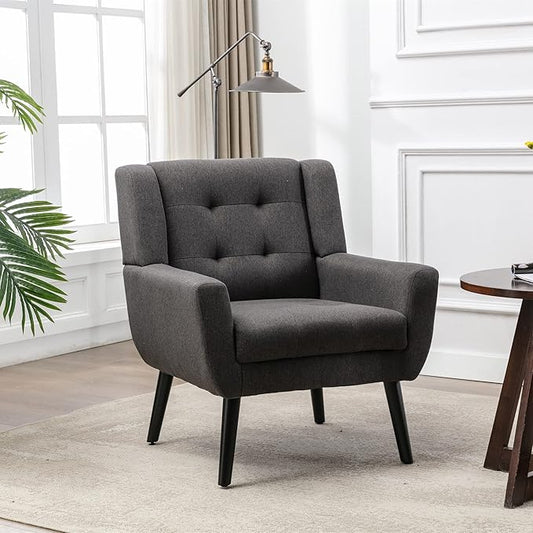Modern Soft Linen Material Ergonomics Accent Chair Living Room Chair Bedroom Chair Home Chair with Black Legs for Indoor Home