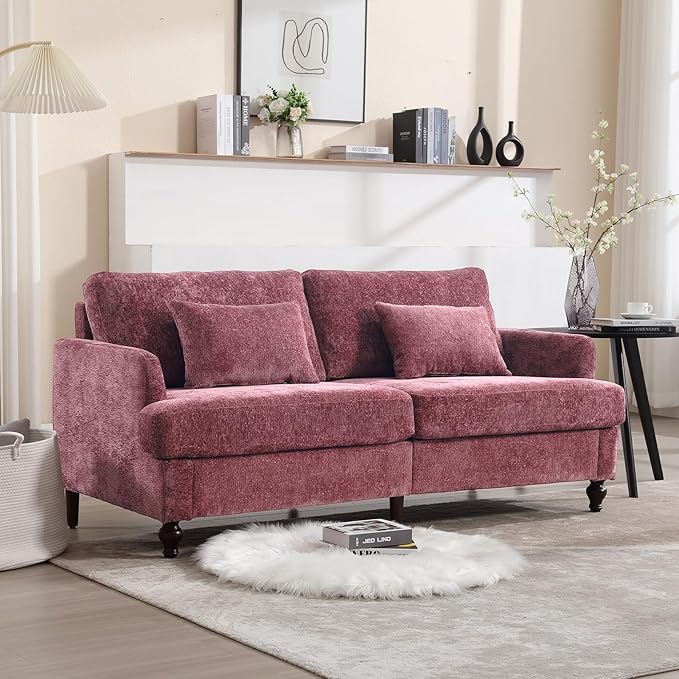 JOYBASE 70 inch Loveseat Sofa Mid-Century Modern Love Seat Couch with Wood Legs Upholstered Comfy Sofa for Living Room Apartment Office Bedroom (Wine Red Chenille)