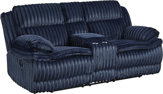 Lexicon Goodland Corduroy Double Reclining Love Seat with Center Console in Blue