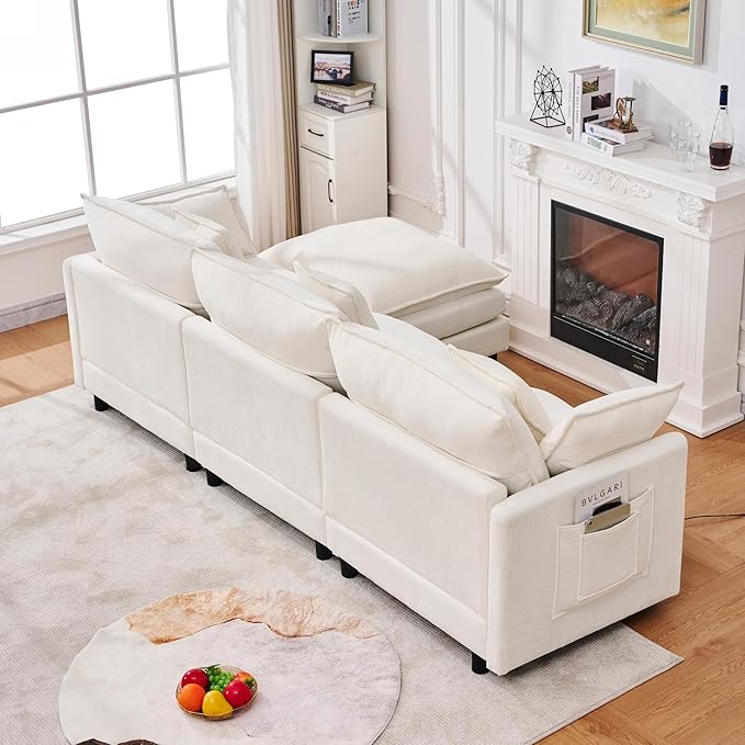 KEIKI 101.9 Modular Sectional Sofa with Movable Ottoman 3 Seat Modern Sofa Set L-Shape Sectional Couches for Living Room Apartment Beige