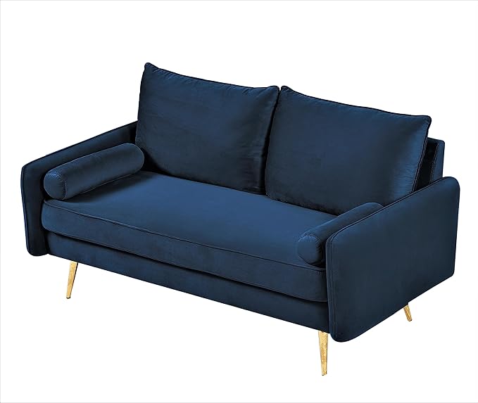 Kent Modern Loveseat European Style Velvet Living Room Furniture with Tapered Legs Vintage Flair and Sleek Design Love Seat Dark Blue