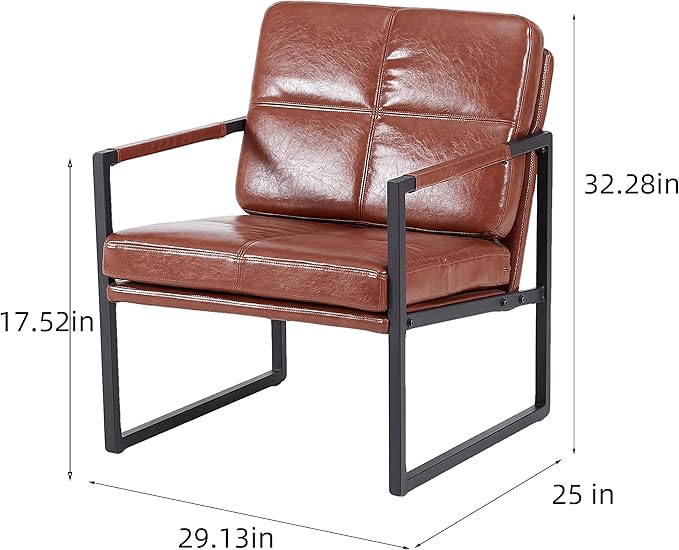 Red Brown PU Leather Leisure Black Metal Frame Recliner Chair for Living Room and Bedroom Furniture