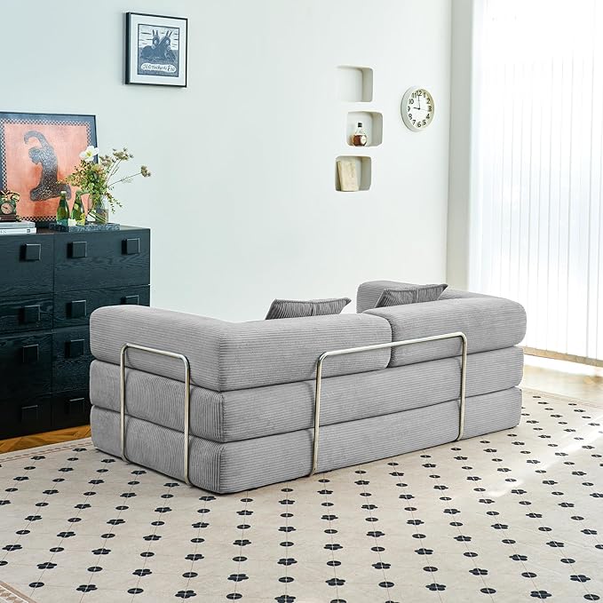 Compression Sofa - 62''Convertible Floor Sofa Bed - with Pillow Back Support Armrest - Comfy Foldable Sofa Bed Compressed Sofa in Box - Corduroy Fabric - for Living Room Bedroom (Gray)