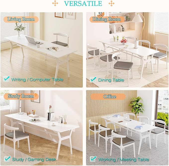 Solid Wood Study Desk - 78.8 Double Long Computer Table for Home Office 2-Person PC Workstation White