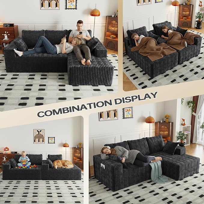 96 Cloud Sectional Couch with L-Shape Chaise4 Seat Modern Modular Sofa with Side PocketsUpholstered Couches for Living Room Bedroom Boneless CouchNo Assembly Required