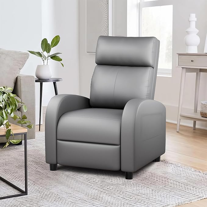 JUMMICO Recliner Chair Adjustable Home Theater Single Recliner Sofa Furniture with Thick Seat Cushion and Backrest Modern Living Room Recliners (Leather Grey)