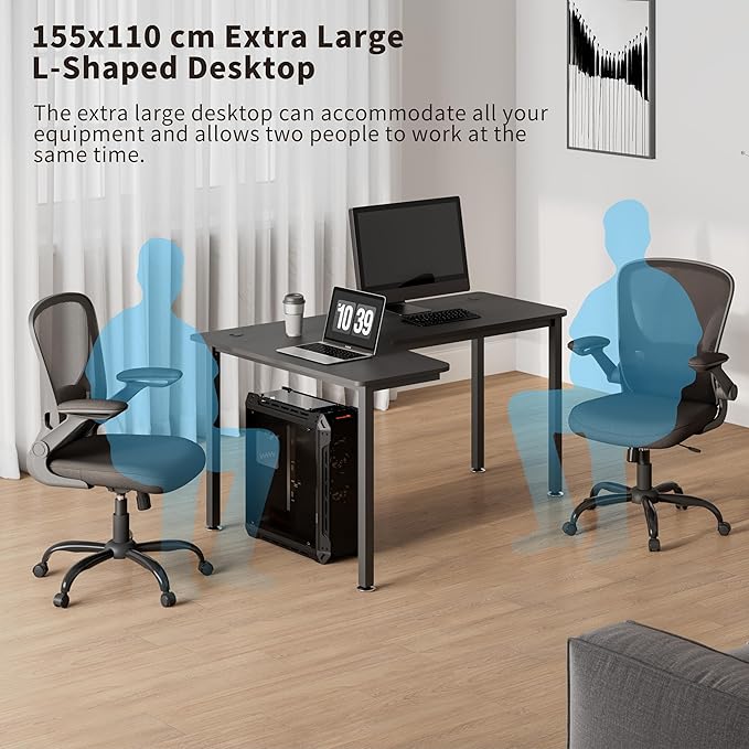EUREKA ERGONOMIC 60 Inch Black Corner L Shaped Computer Desk Home Office Gaming Study Work Writing Table Long Large Sturdy Workstation Simple Modern with Metal Legs Left Side