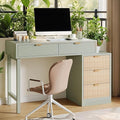 Tribesigns Computer Desk with 5 Drawers Reversible Small Writing Desk with Storage Modern Wooden Study Corner Table Workstation for Home Office Small Spaces Mint Green
