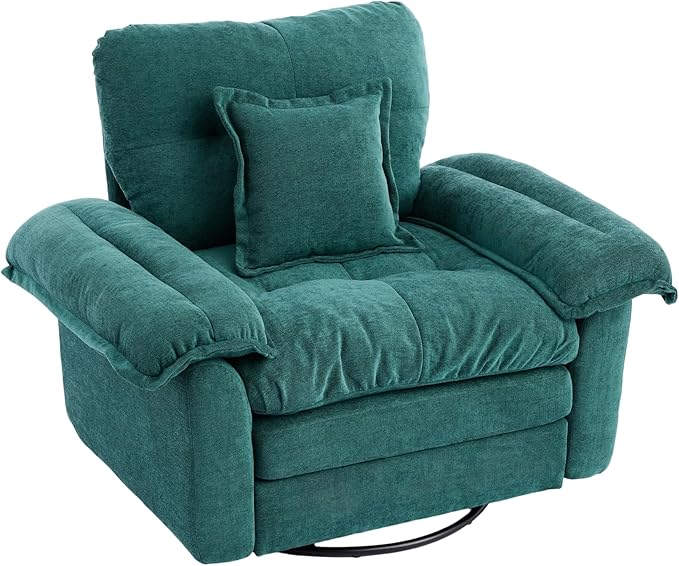 360° Swivel Accent Chair Oversized Plush Modern Chenille Armchair with Padded Seat &amp Back Comfy Spinning Chair for Living Room Bedroom Office (Teal)