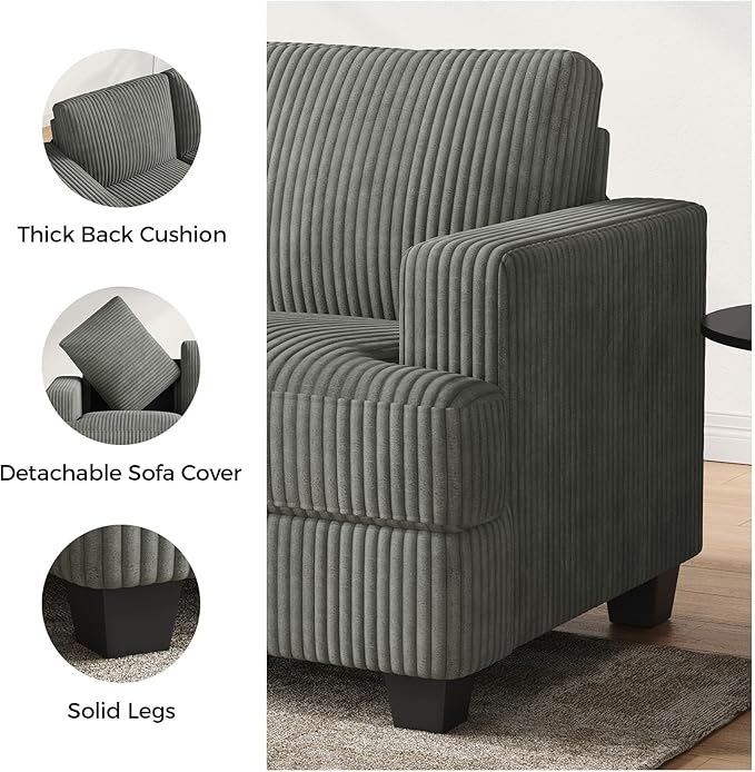 89 Inch Sofa with Extra Deep Seats Oversize 3 Seater Sofa for Living Room Modern Couch and Sofa Comfy Armrests and Seats and Backrests Easy InstallationWide Corduroy Fabric Gray