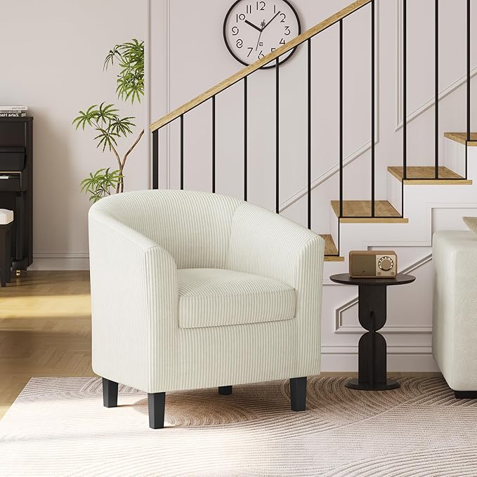 Topeakmart Corduroy Club Chair Modern Accent Chair and Cozy Barrel Chair with Sturdy Wood Legs for Living Room Bedroom Reception Room Beige