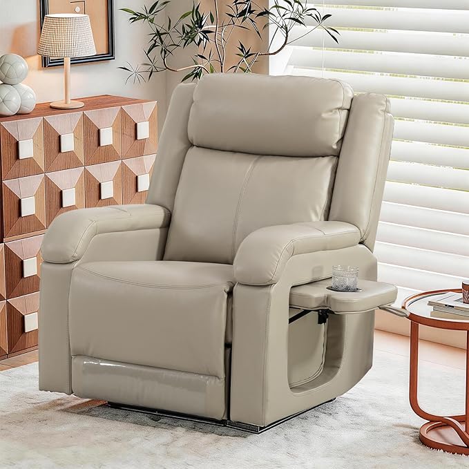 Faux Leather Power Recliner Chairs for AdultsClassic and Traditional Recliners with Arms and Back Electric Recliner Chair with Cup Holders &amp Charging Port Beige
