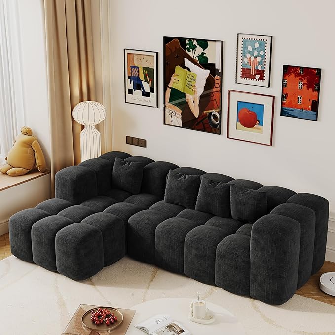 99.2 Cloud Sectional Couch Sofa for Living Room Modern Modular Sofa with Deep Seat Upholstered Boneless Couches with L-Shape Chaise No Assembly Required Black (Corduroy Fabric)