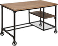 HOMES: Inside + Out Luella Industrial Storage Metal 48 in. Writing Desk with 2 Shelves and 4 Wheels for Home Office Study Room Antique Black
