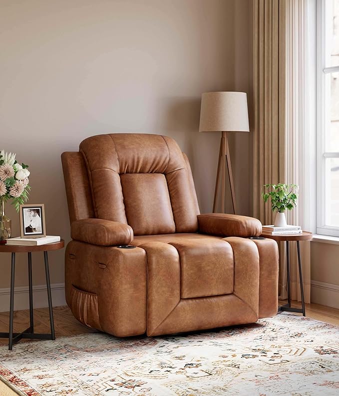 GarveeHome Power Lift Recliner Chair - Heat and Massage PU Leather Electric Lift Recliner for Elderly &amp Mobility Impaired Adjustable Back and Legs Heavy Duty Lift Chair for Seniors