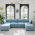 129” Modular Sectional Sofa Convertible 6 Person U Shaped Couch with Storage 2 Removable Ottomans &amp Deep Seats Memory Foam Comfy Modular Couch for Living Room (Antique Blue 6 Seat)