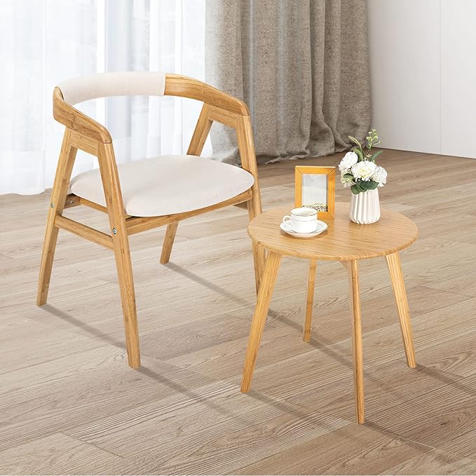 Giantex Accent Chair for Living Room Bamboo Painted Surface Upholstered Comfy Reading Chair with Anti-Slip Foot Pads Curved Backrest Arm Lounge Chair for Bedroom Waiting Room Office Natural