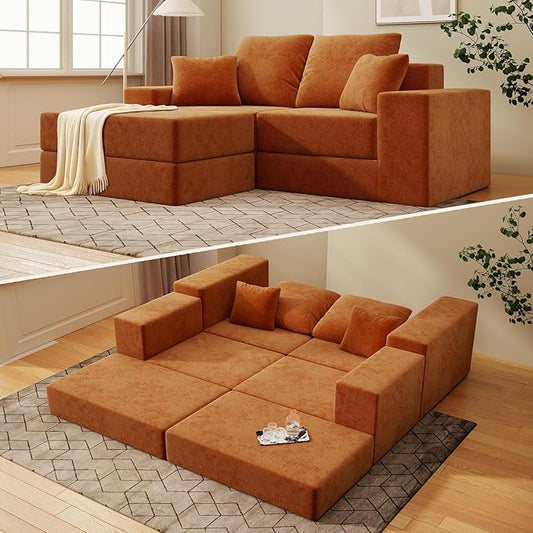 Cloud Modular Sectional Sofa Comfy Boneless Couch for Living Room Modern L-Shaped Couch with Reversible Chaise Customizable Sleeper Sofa with Non Slip No Assembly &amp Deep Seat Orange