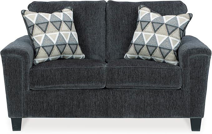 Signature Design by Ashley Abinger Chenille Contemporary Loveseat with 2 Accent Pillows Dark Gray