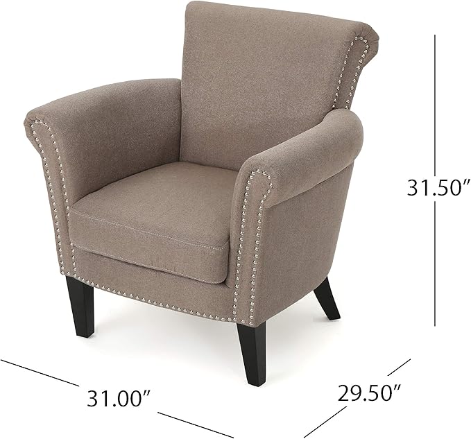 Christopher Knight Home Brice Vintage Scroll Arm Studded Fabric Club Chair Light Coffee / Dark Brown 31D x 29.5W x 31.5H in