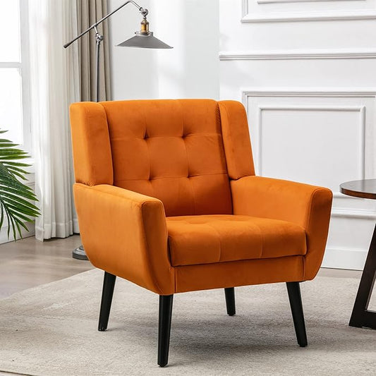 Modern Soft Velvet Material Ergonomics Accent Chair Living Room Chair Bedroom Chair Home Chair with Black Legs for Indoor Home