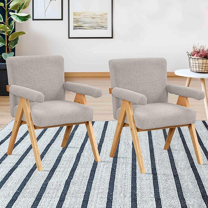 Modern Velvet Upholstered Accent Chairs Set of 2 with Wood Frame and Armrest Fabric Wooden Armchairs for Living Room Bedroom Office Reading Room (Gray)