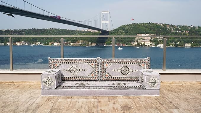 Single Arabic Floor Seating Cushions Arabic Majlis Floor Sofa Reading Nook Loveseat Sofa Single Floor Couch Ottoman Floor Pillows (Gray)