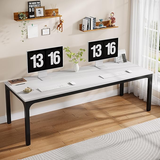 Tribesigns 2-Person Home Office Desk 78.7 Extra Long Computer Desk Double Workstation for Home Office Work Desk for Two People (White + Black)